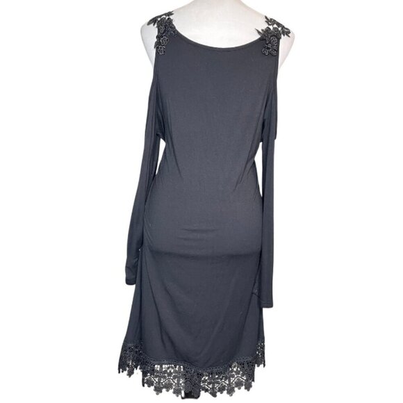 UNBRANDED Dark Romantic Cold Shoulder Mini Dress with 3D Floral Appliqué Large - Picture 4 of 10